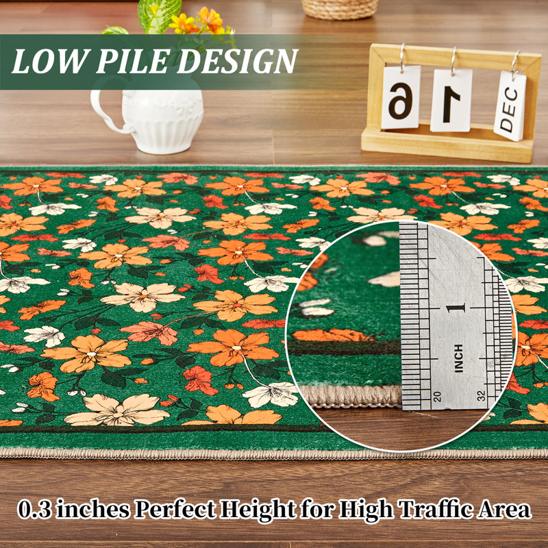 Tapis lavable Boho, Vert, Rectangle 9 pi x 12 pi