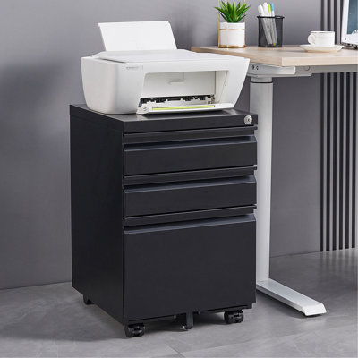 3-Drawer Mobile Filing Cabinet With Lock, Office Storage Filing Cabinet Of Legal/Letter Size, Metal Filing Cabinet To Be Installation Required (Black)