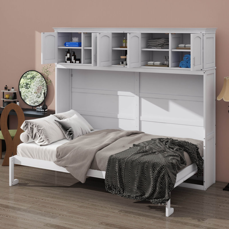 Lit escamotable double avec unités de rangement supérieures