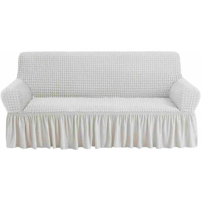 Sofa Slipcover Ivory Sofa Cover 1 Piece Easy Fitted Sofa Couch Cover Universal High Stretch Durable Furniture Protector With Skirt Country Style (3 Seater Ivory)