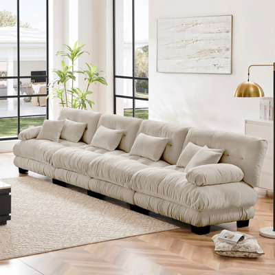 Canapé modulaire 4 places à assise profonde et canapé modulaire, canapé en chenille Canapé rembourré confortable pour salon, appartement, studio, bureau, chenille