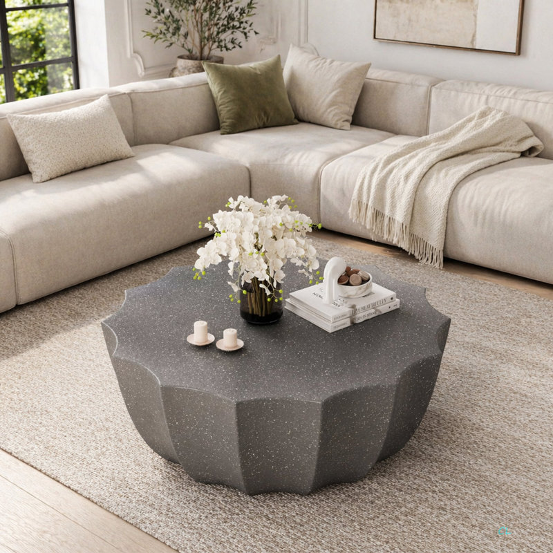 Table basse imperméable 35,43 po moderne pour l'extérieur et l'intérieur, conception en ciment MgO durable, convient aux terrasses, jardins, arrière-cours et salons