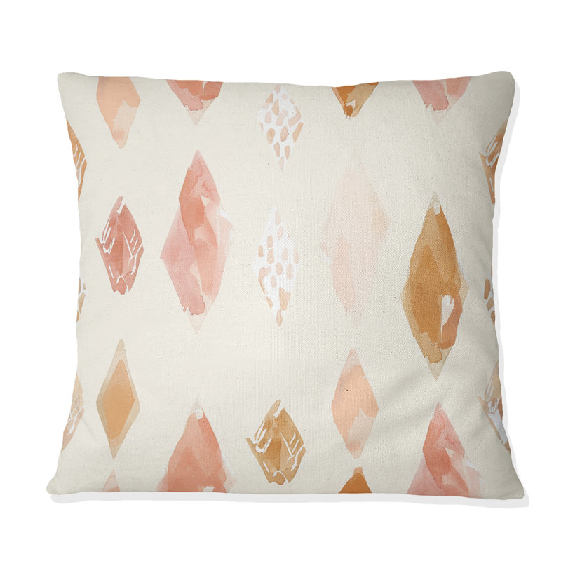 Coussin décoratif bohème rose doré et aquarelle II, Carrée, H 18 po x l 18 po