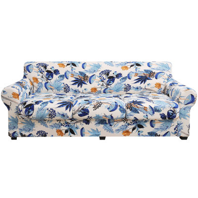 Housse de canapé, motif floral, extensible, imprimé, 4 pièces, housses de canapé, pour 3 coussins séparés, protecteur de meubles lavable pour chiens (canapé, fleurs de champignon)