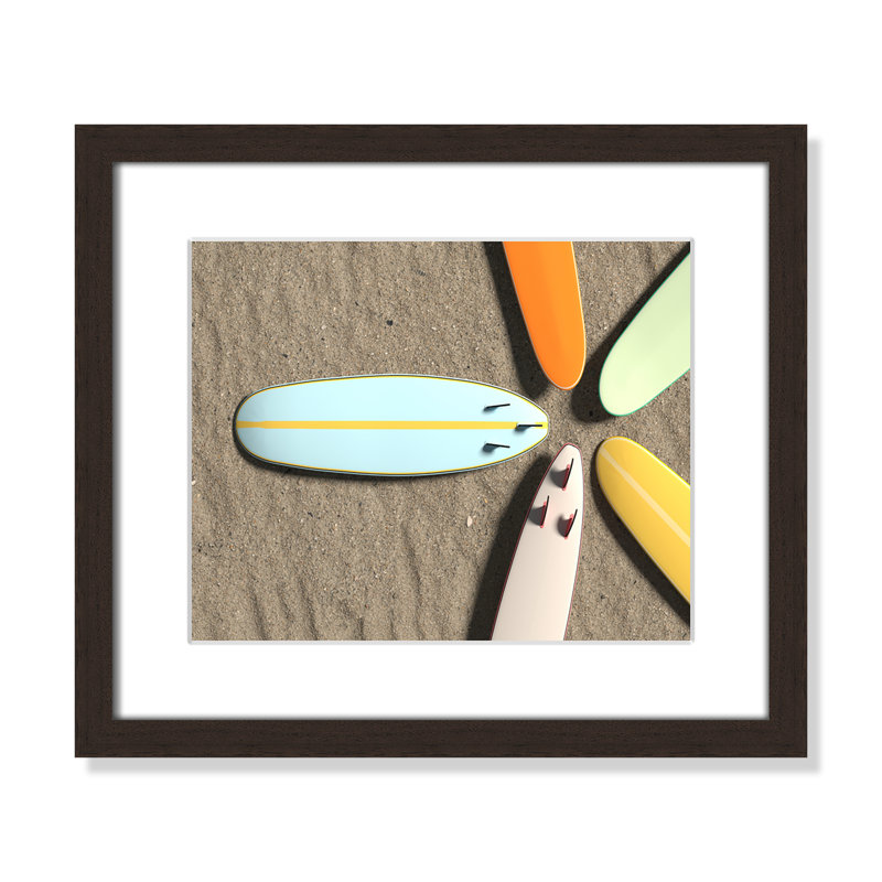 " Surf Circle " by Alexander Mils, Blanc, H 13 po x l 15 po x P 1,25 po, Cadre de boîte en noyer