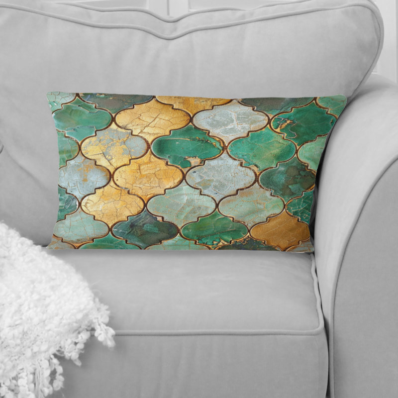 Coussin lombaire en mosaïque dorée verte et dorée III