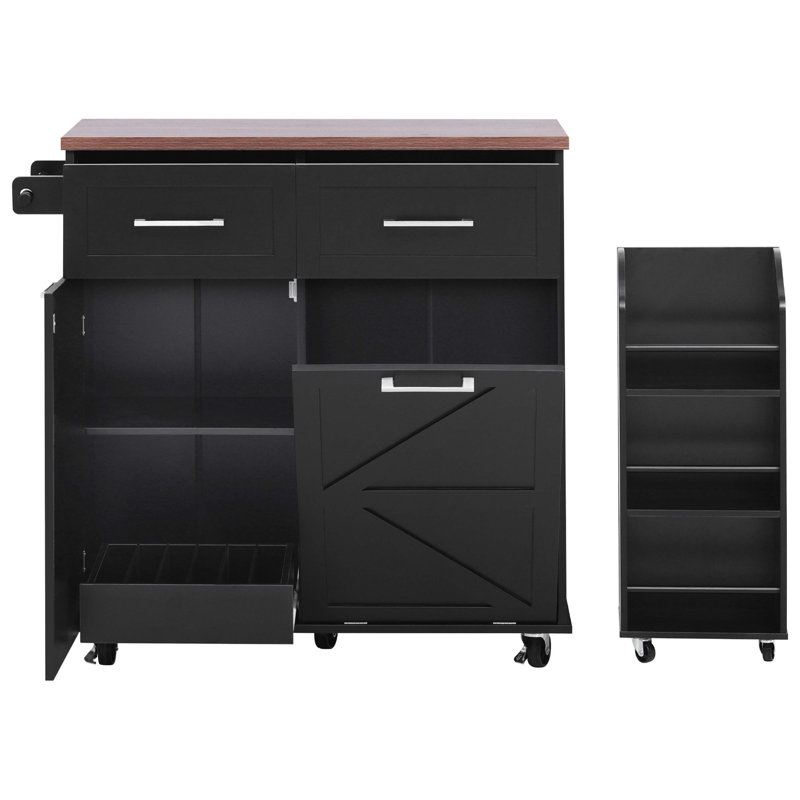 47.2" Farmhouse Kitchen Island With Drop Leaf, Kitchen Storage Island With Removable Side Racks, Two Drawers, Rolling Kitchen Cart On Wheels With Towel Rack, For Home, Kitchen, Dining Room