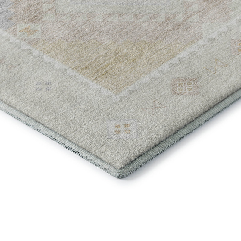 Premium Machine Washable Yamen AMF177 Blue Rug in , Gray, Rectangle 3' x 5'