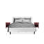 Ensemble de lit 3 pièces - Base de lit capitonnée à boutons - Tête de lit tapissier en tissu de velours blanc lin et table de chevet à finition bourgogne-977534280-977534388