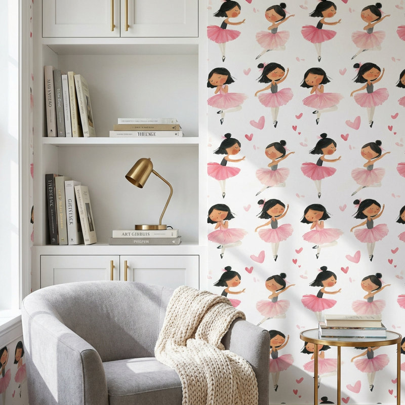 Papier peint amovible avec fond blanc et ballerine, Non tissé, non collé