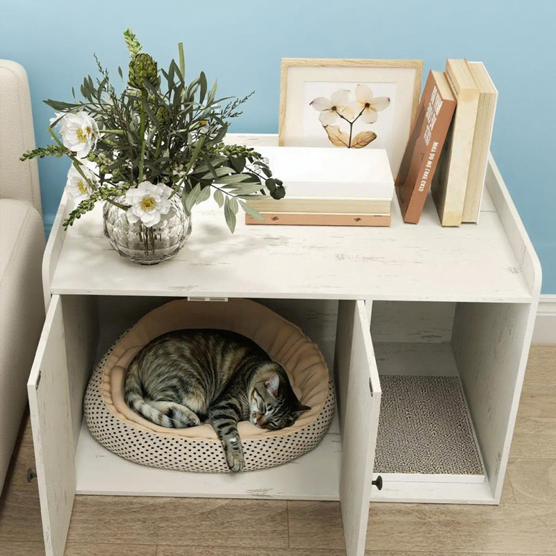 Cat Litter Box Enclosure with Scratching Mat
