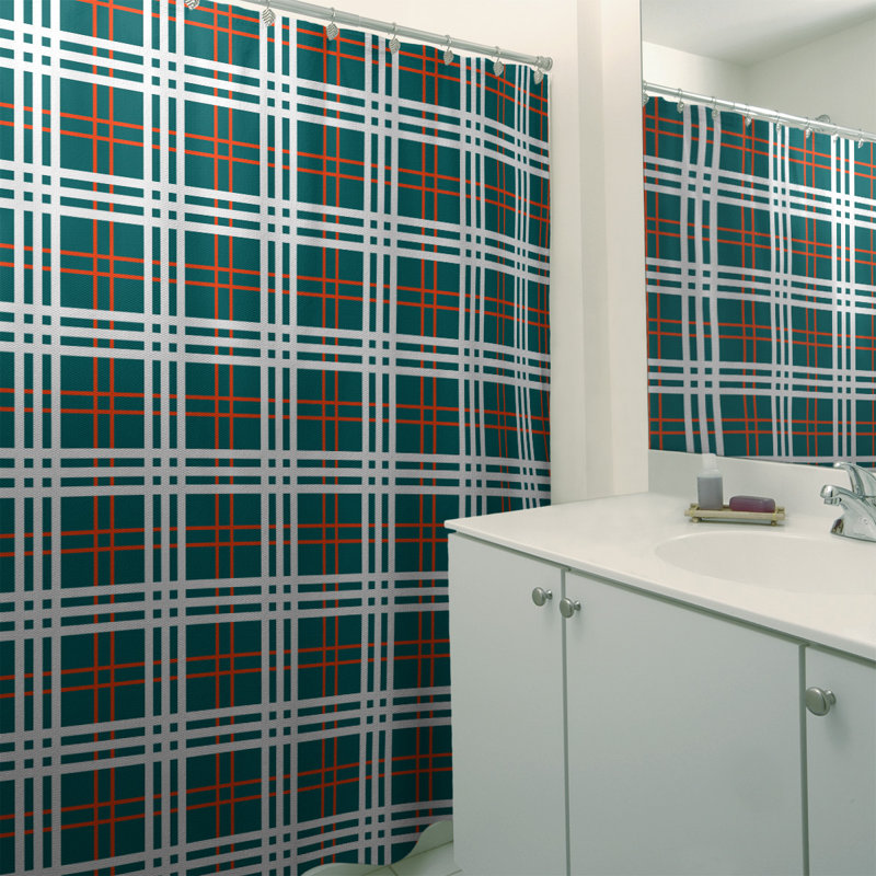 Ensemble 2 pièces de rideau de douche à carreaux Miami, Turquoise / orange / blanc