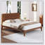 Lit plateforme en bois de bambou de style Mid-Century avec support en lattes de bois-1240547091
