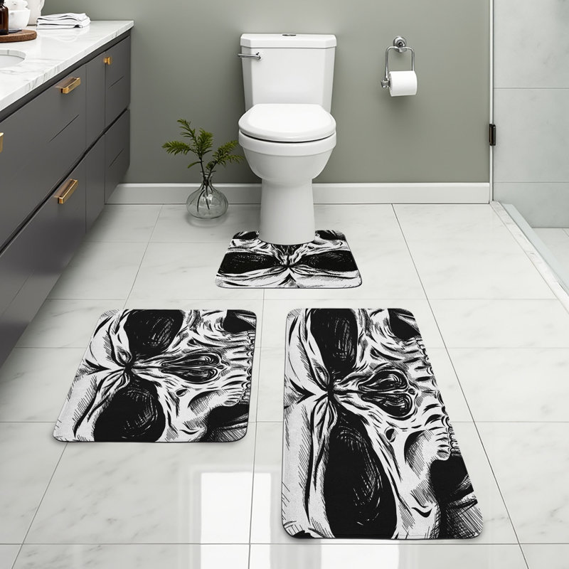  Ensemble de tapis de salle de bain tête de mort 3 pièces Skull