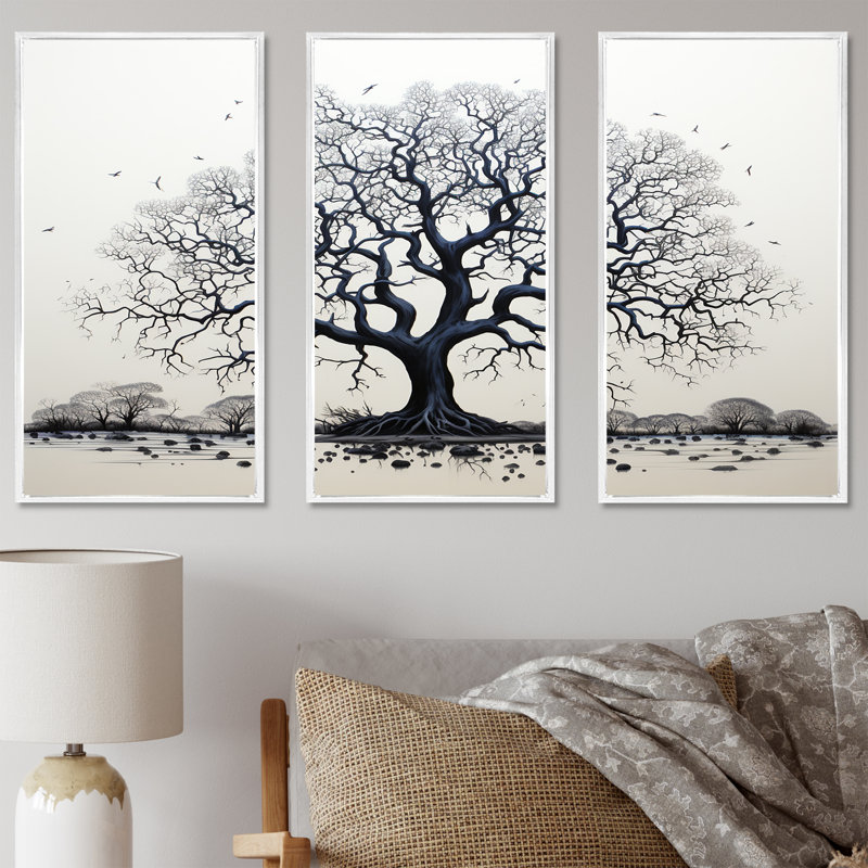 Arbre africain africain, impression d'art mural, Cadre flottant blanc, H 32 po x l 48 po x P 1 po