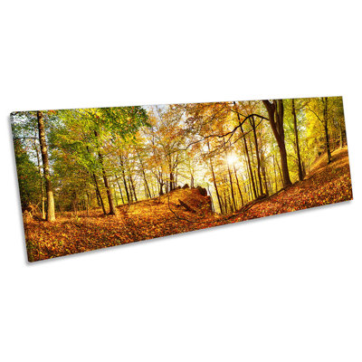 Sunset Autumn Forest Landscape - Wrapped Canvas Panoramic Print