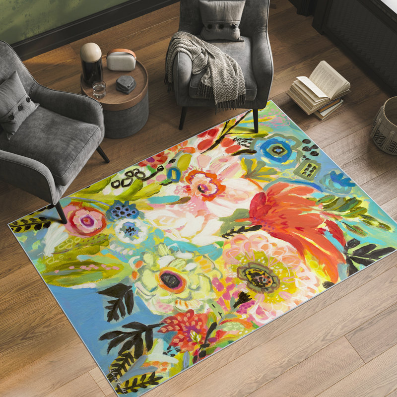 Tapis lavable à la machine Secret Garden Floral III tissé à la machine, douceur céleste avec envers antidérapant
