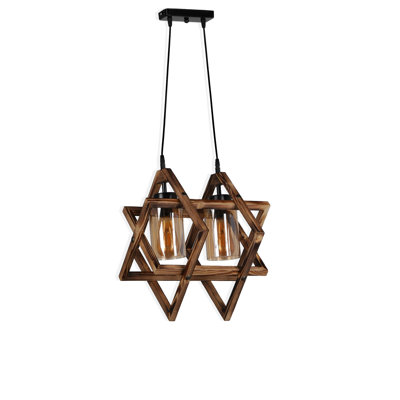 Lustre géométrique en bois à hauteur ajustable avec capuchon en verre