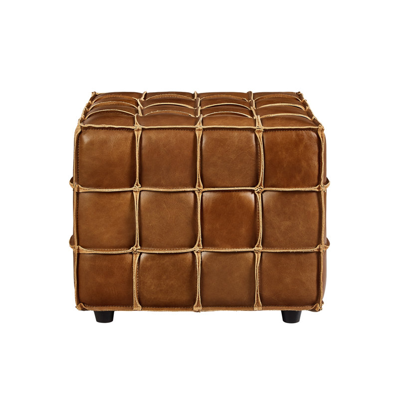 Genuine Leather Square Ottoman&Pouf, Dark Brown