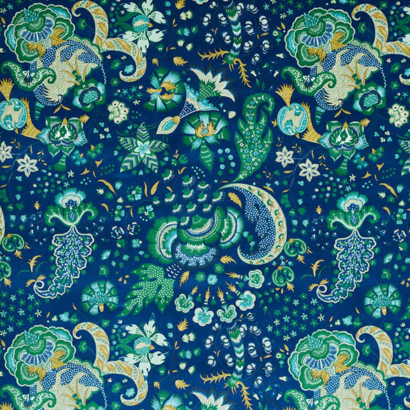 Majorelle Velvet Fabric, Blue/ Medium Blue/ Green