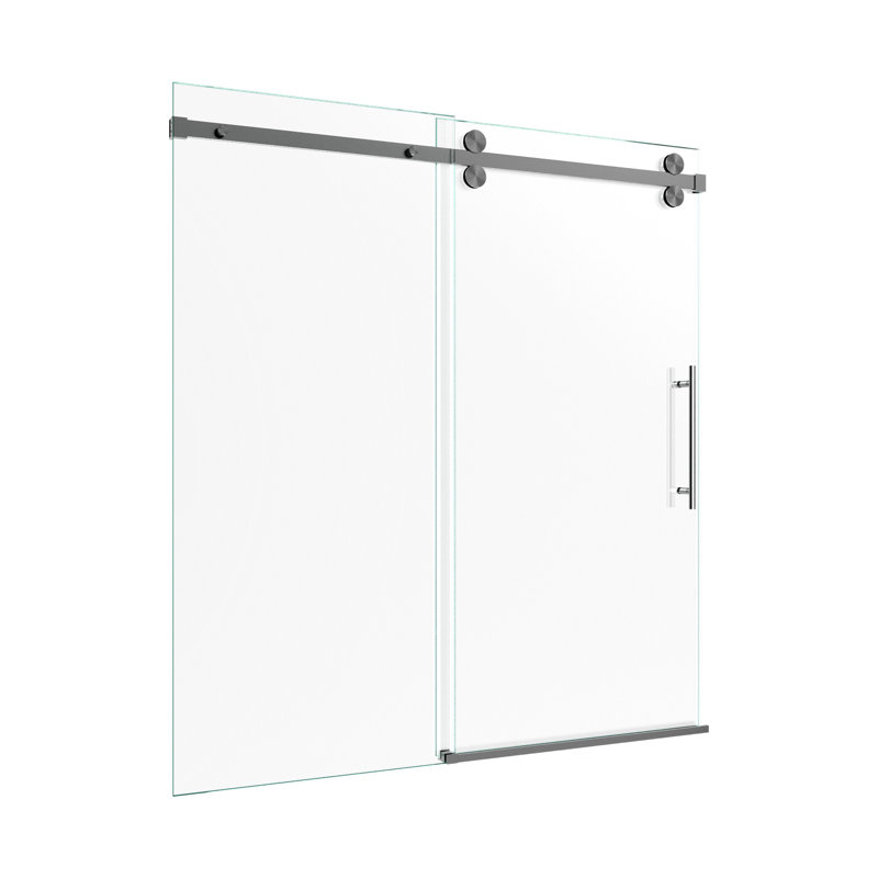 Enceinte de porte de douche de 56 à 60 po x H 60 po, verre trempé de 8 mm de 5/16 po, nickel brossé conçu pour les petits espaces, fonctionnement doux et silencieux, collision, fonction de barre à serviettes, rapide