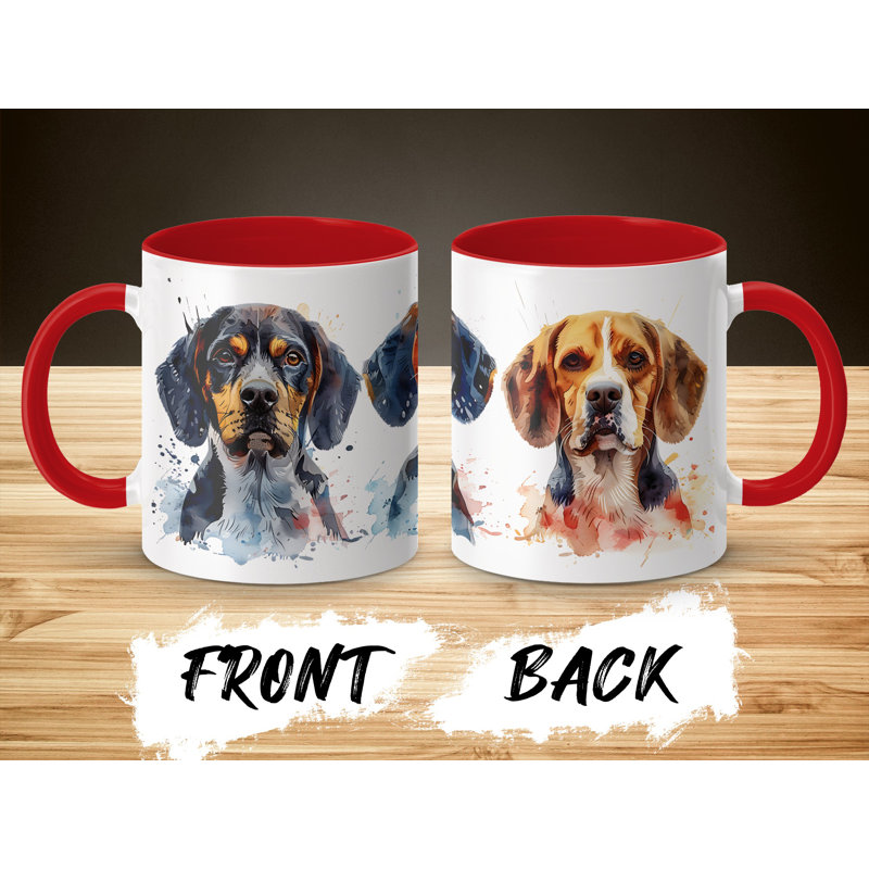Watercolor Hound Dogs Design 11oz Coffee Mug, Red, 2