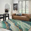 Tapis vert / bleu en viscose touffeté à la main Abstract-793461840