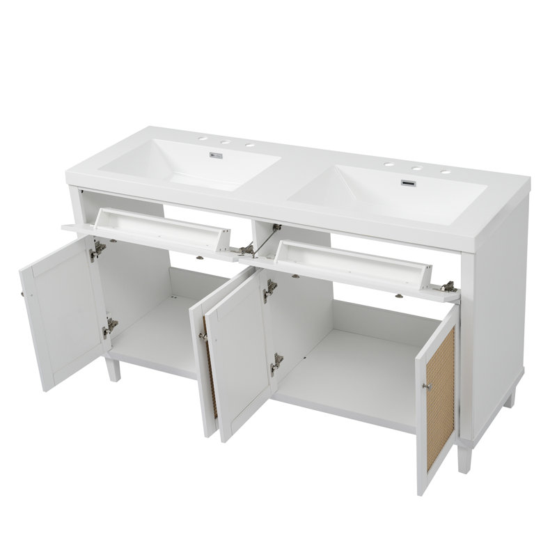 Meuble-lavabo de salle de bain avec double lavabo, Blanc