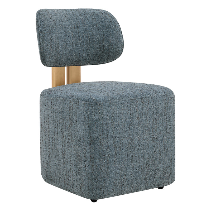 Chaise de salle à manger rembourrée moderne avec structure en bois massif et roulettes, Chenille bleue