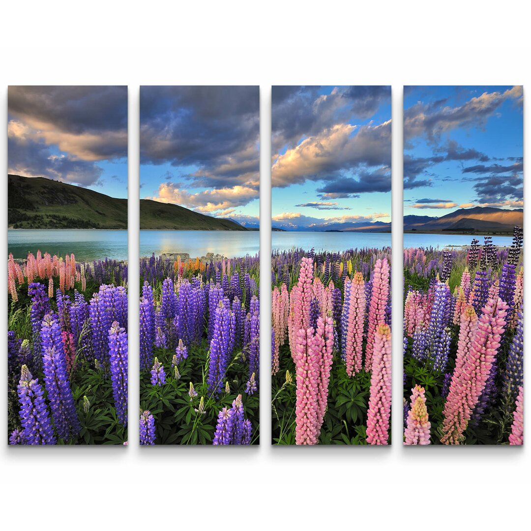 4-tlg. Leinwandbilder-Set Lupinen am Ufer des Lake Tekapo - Neuseeland