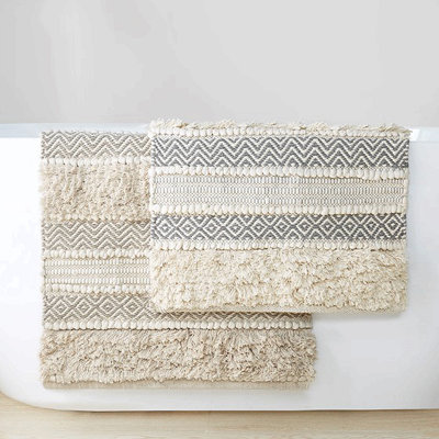 Woven Texture Stripe Bath Rug Grey 22X58"