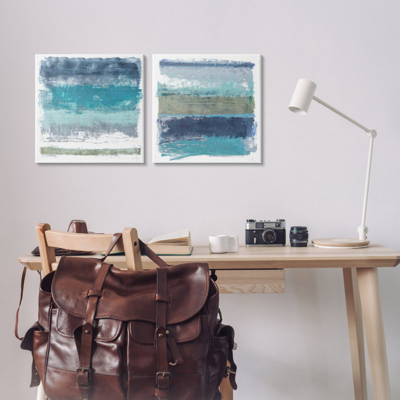 Ensemble d'art mural sur toile 2 pièces Beachy Striped Abstractions, design par Filippo Ioco, H 17 po x l 17 po