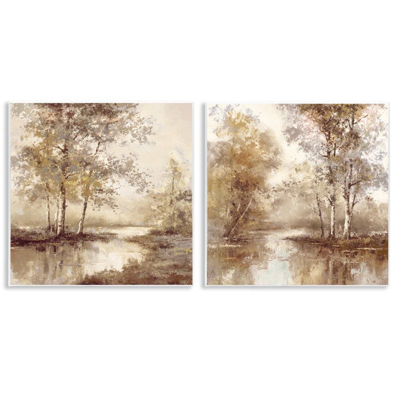 «Woodland Views in sépia», ensemble de 2 plaques murales, design par T.C. Chiu