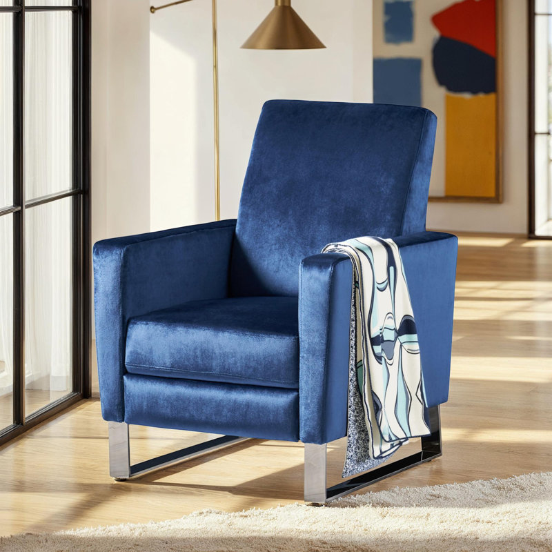 Fauteuil inclinable Modern Glam avec pieds en acier inoxydable, Velours bleu