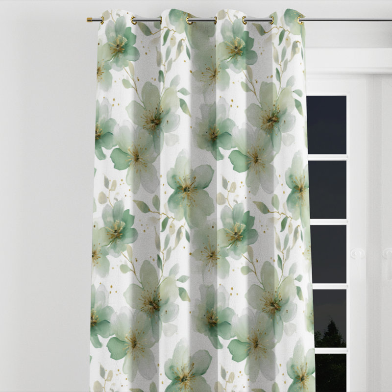 Floral Curtains for bedroom - Country Farmhouse Bouremana Grommet Curtain - 1 Panel, Gold Grommets, 52" W x 108" L
