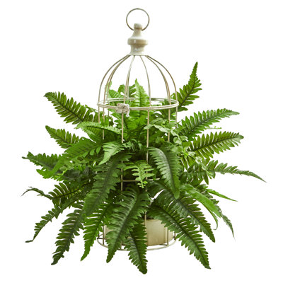 Boston 19'' Faux Fern Plant in Metal Freestanding