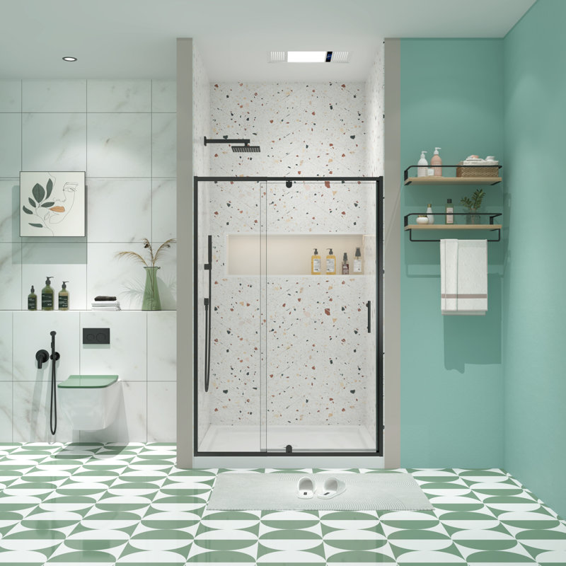 Porte de douche réglable en verre et aluminium noir mat