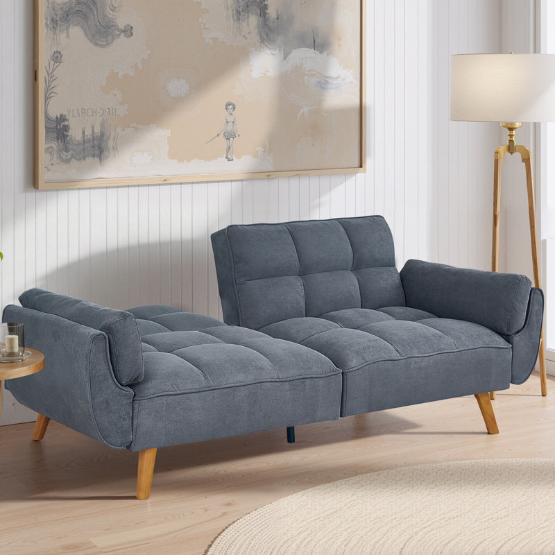 Arnbert Full 75.39" Wide Tufted Back Convertible Sofa, Deep Gray Polyester Blend