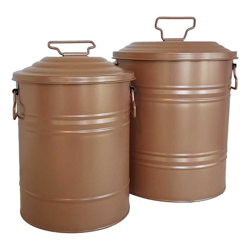Enameled Galvanized Steel Storage Containers, Set of Two., Glazed Caramel