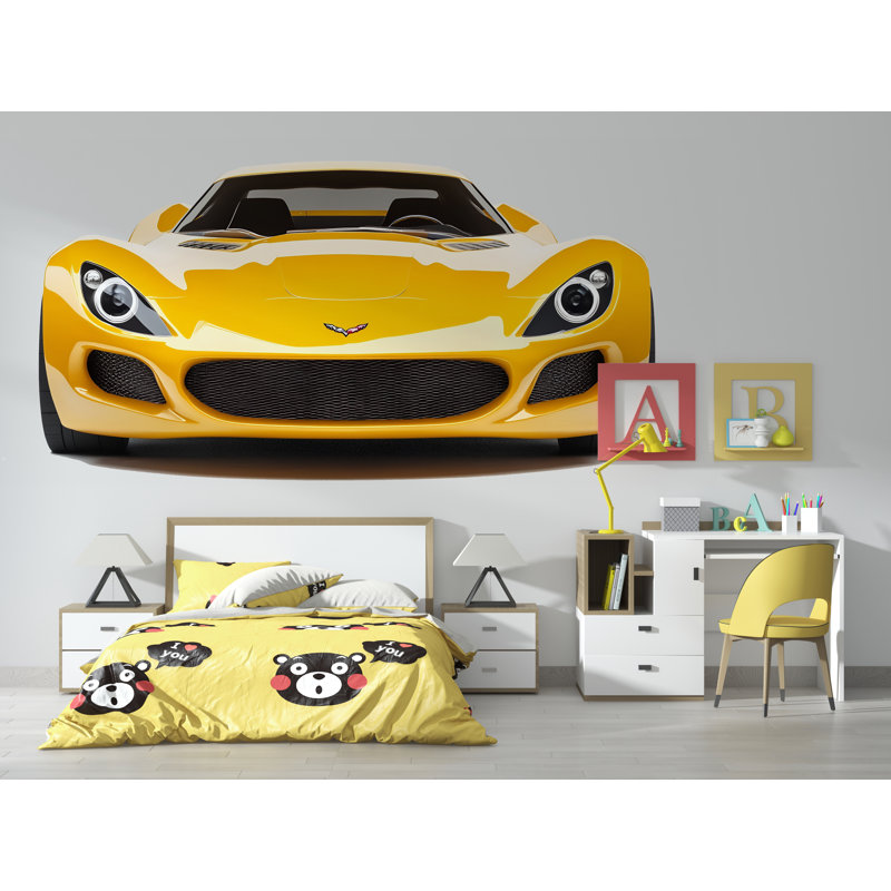 Décoration murale 3D jaune, chambre d'enfant, voiture 281Mv, H 24 po x l 13 po