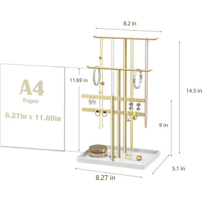 14.5 InchJewelry Stand Organizer, Sturdy Jewelry Tower Hanger Holder for 80 Pcs Necklaces Earrings Bracelets, Jewelry Storage Display Rack