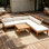 Ensemble de canapé de patio 6 pièces, ensemble de conversation modulaire d'extérieur en bois d'acacia