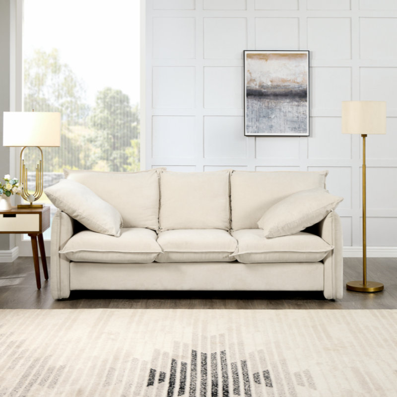 Canapé Mid-Century 3 places pour le salon, 100 % polyester beige