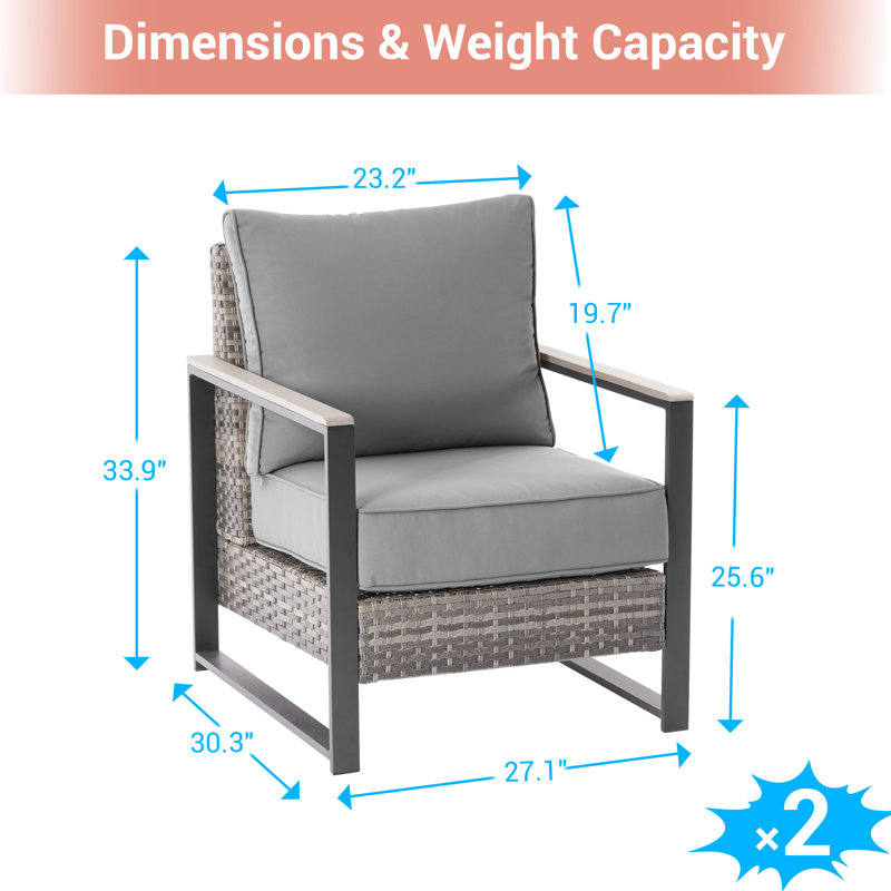 2 Piece Patio Wicker Chairs Set, PE Rattan Chair, Wicker Bistro Set Rattan for Patio, Garden, Patio, Deck