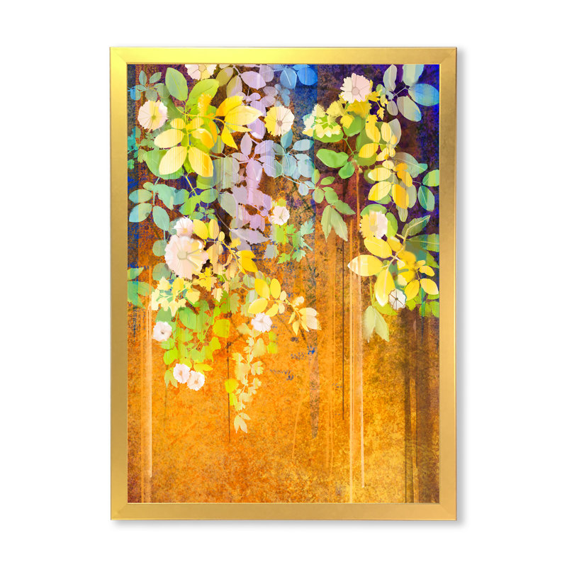 Pétales de printemps grunge - peinture, H 40 po x l 30 po x P 1,5 po, Cadre photo doré