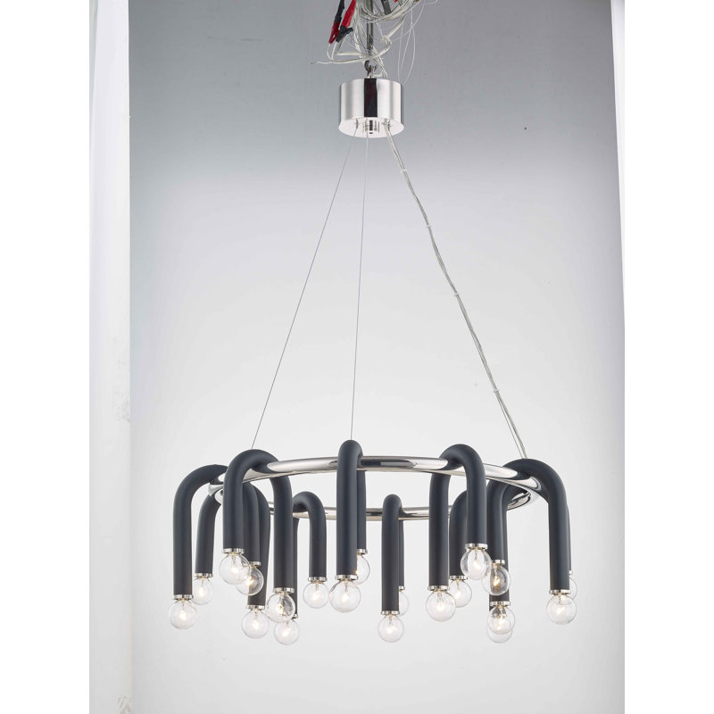 Rhea 20 - Light Wagon Wheel Chandelier, Polished Nickel/Black