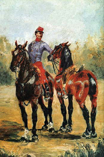 «Groom with 2 Horses» par Toulouse-Lautrec, reproduction d'art, H 36 po x l 24 po