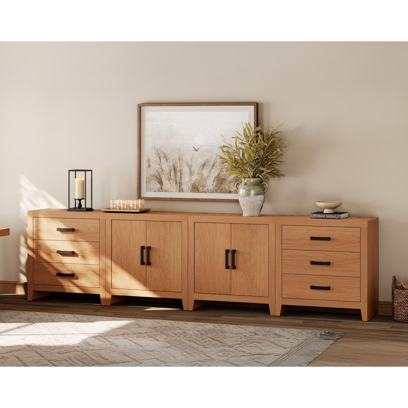Eaton 4-Piece Modular Sideboard With Drawers & Doors, Farmhouse Storage Cabinet For Living Room, Dining Room, Or Hallway, Mocha