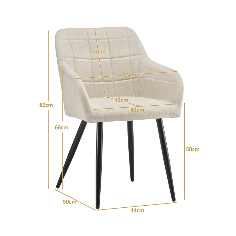 Priscilla 50cm H Linen Upholstered Metal Armchair, Beige