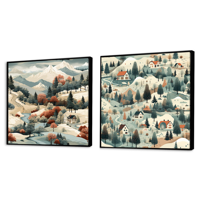 Gurmit - Ensemble de 2 collage paysage carré, Cadre flottant noir, H 16 po x l 33 po
